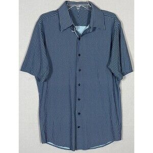 NWOT J Hilburn Shirt Mens XL Blue White Geometric Performance Beach Resort
